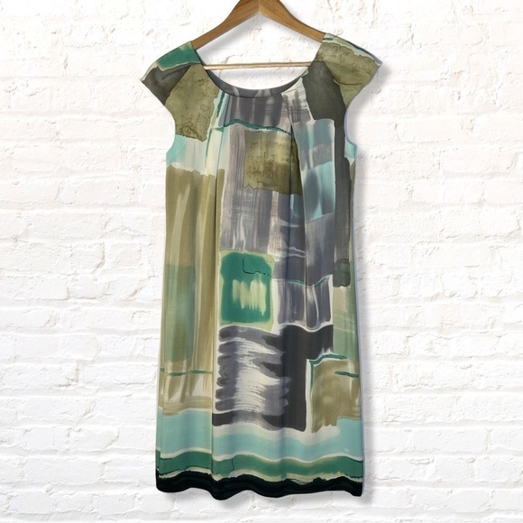 Martin + Osa 100% Silk Watercolor Floral Dress Olive green silk - Picture 5 of 8